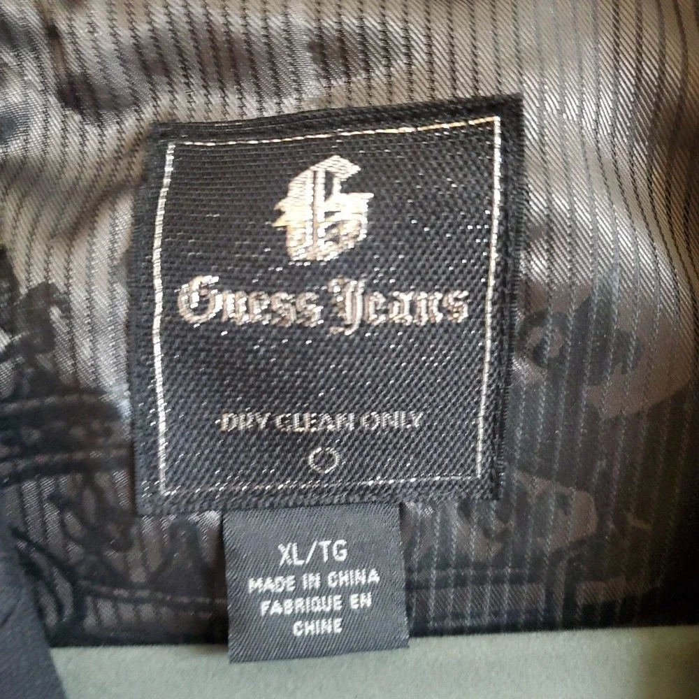 Guess Jeans XL Blazer Mens‎ Black Two Button Graphic Lining Sport Coat Jacket